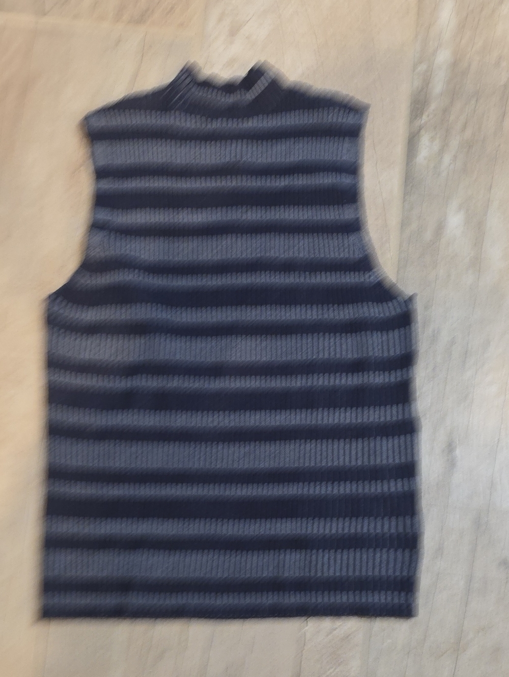 Worthington Sleeveless Mock Neck Striped Tank Top - Navy and Gray